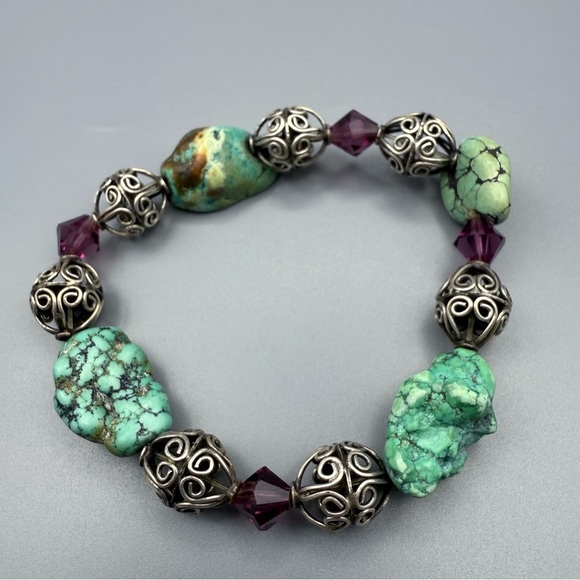 Natural Turquoise Gemstone Silver Bracelet Handmade - Picture 2 of 4